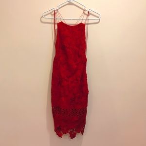 Red Body Con Lacey Dress